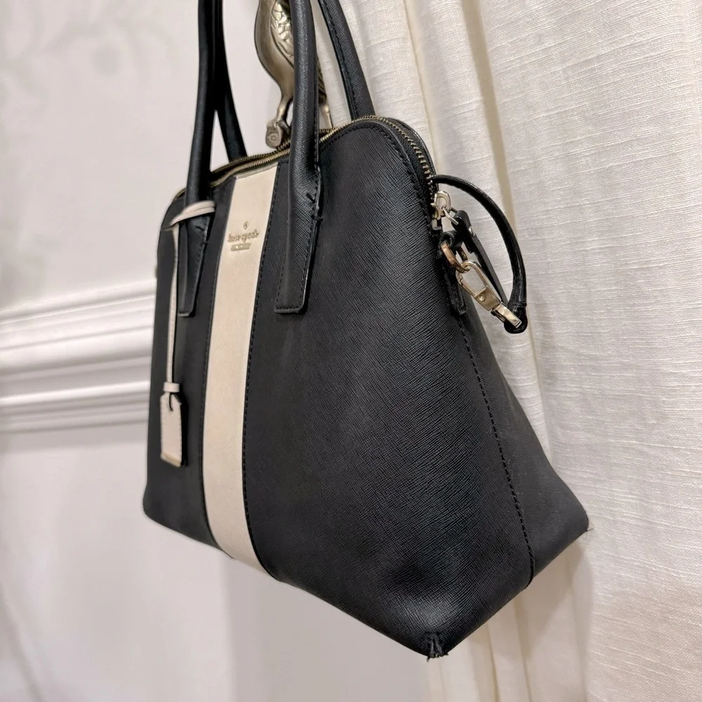 Kate Spade Cameron Street Racing Stripe Margot Crossgrain Leather Black White Pu - Picture 3 of 12